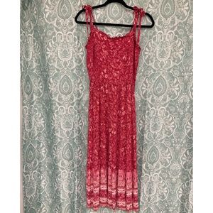 Knox Rose Women’s Tie-Strap Smocked Red Floral Dress Small